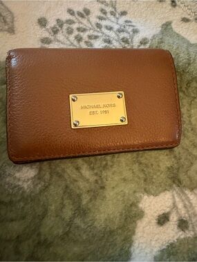 Michael Kors Tan Leather Wallet with Gold Plaque